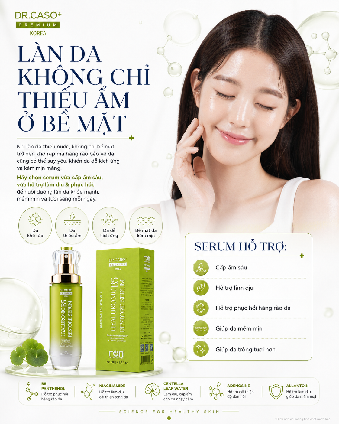 DR.CASO+ PREMIUM HYALURONIC B5 RESTORE SERUM/Tinh Chất Phục Hồi Hàng Rào Da B5 – Hyaluronic Đa Tầng Công Nghệ Sinh Học